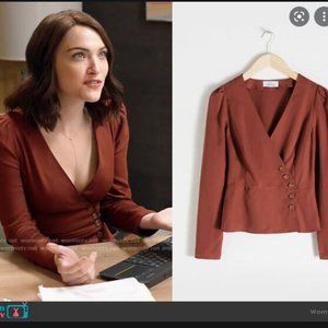 & Other Stories Women Brown Lyocell Wrap Top Long Sleeves Button Size 4